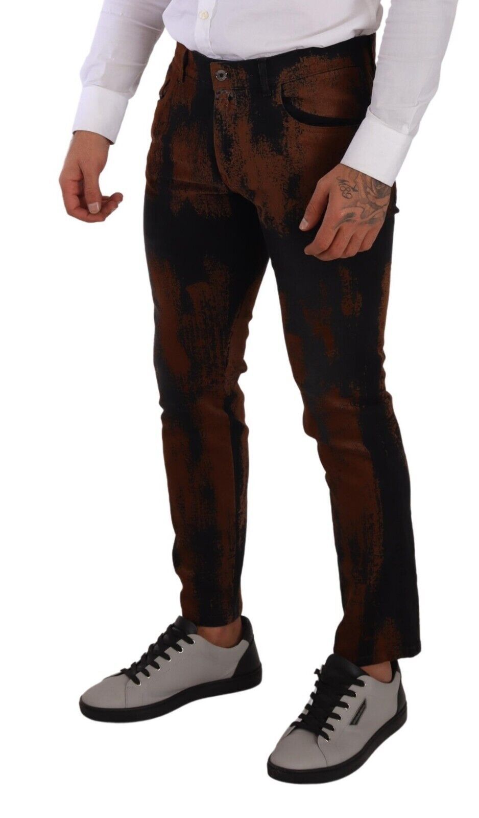 Dolce & Gabbana Chic Zwart Bruin Tie-Dye Slim Fit Jeans