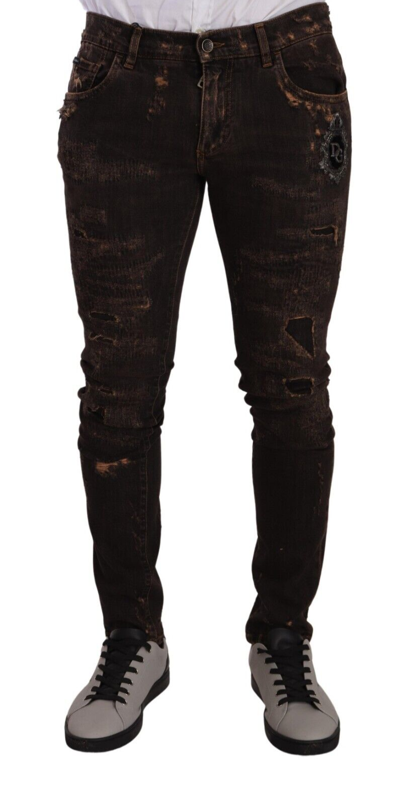 Dolce & Gabbana Slim Fit Versleten Skinny Denim Jeans