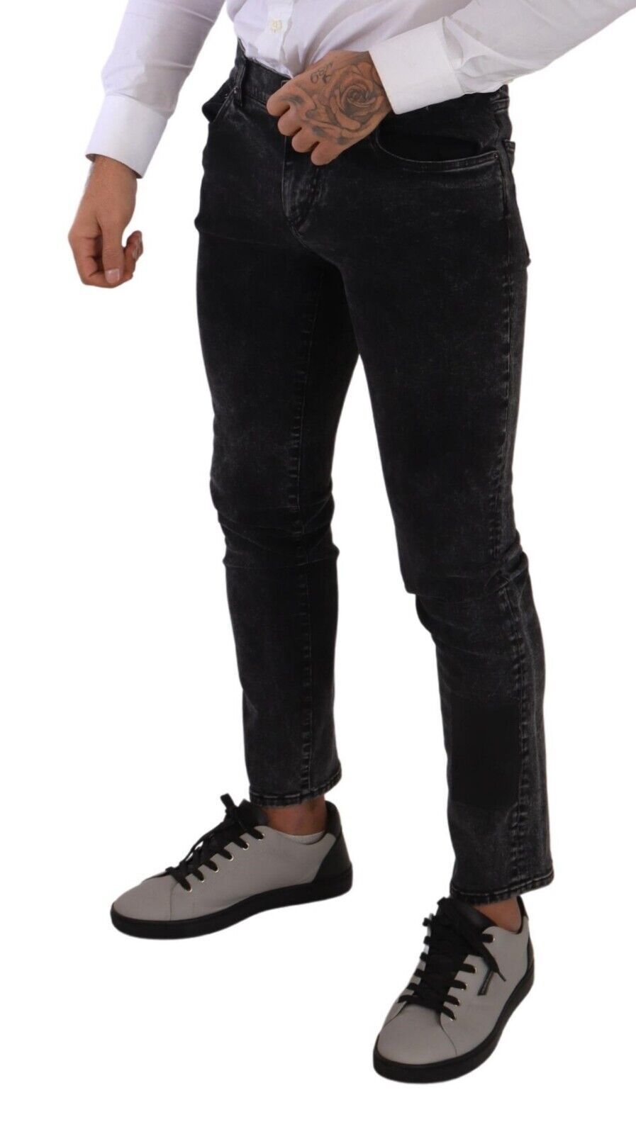 Dolce & Gabbana Strakke Slim-Fit Designer Jeans in Zwart Grijs