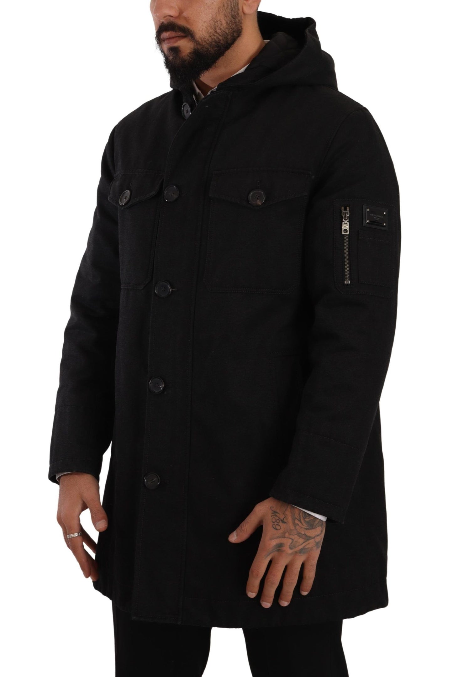 Dolce & Gabbana Elegante Zwarte Parka Capuchonjas