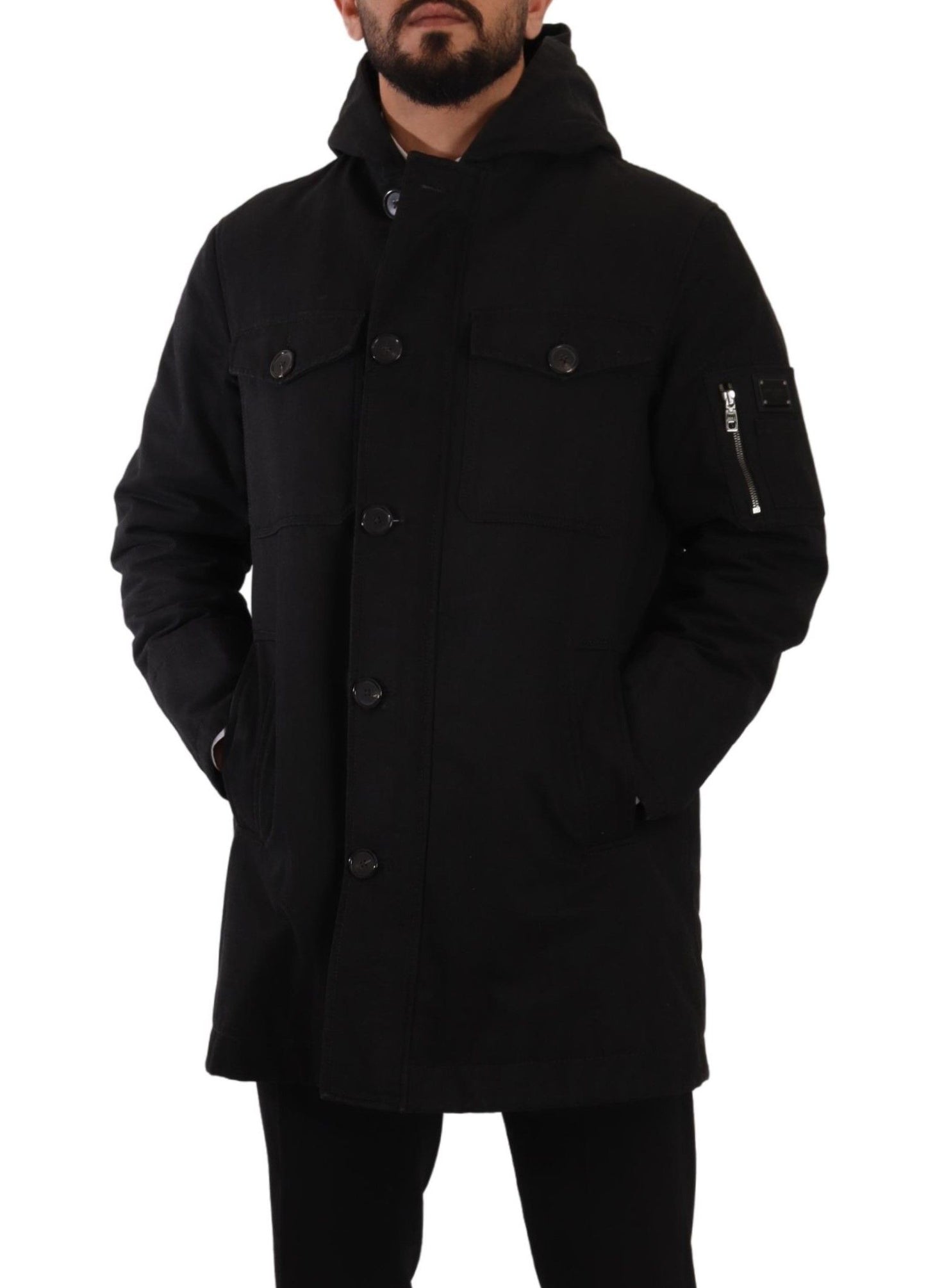 Dolce & Gabbana Elegante Zwarte Parka Capuchonjas