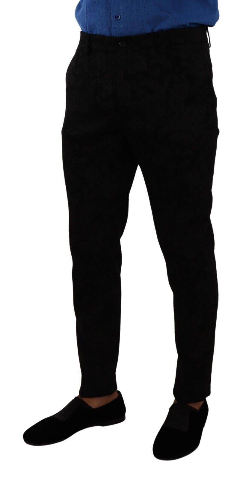 Dolce & Gabbana Elegante Slim Fit Dress Pantalon in Zwart Brokaat