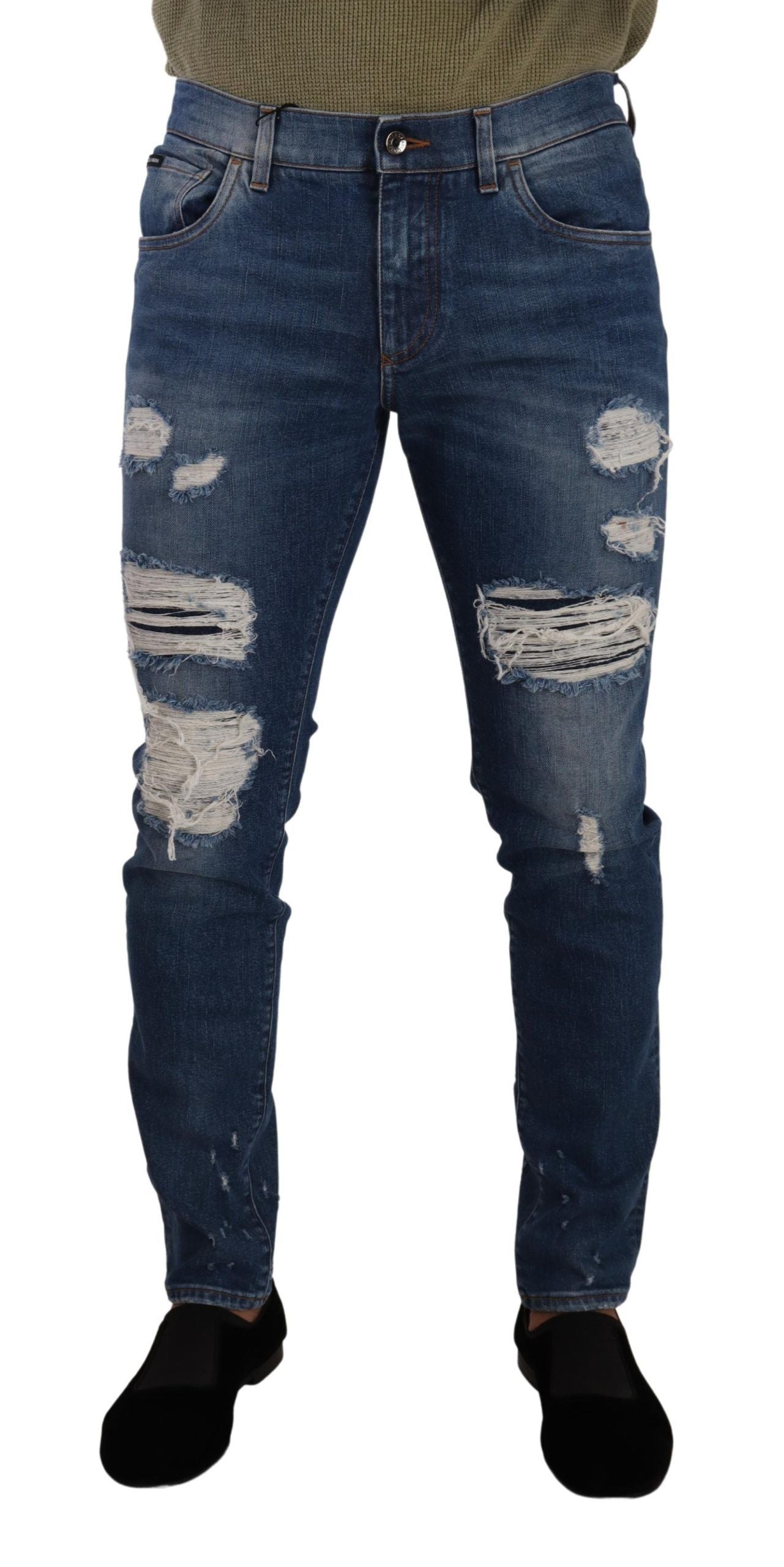 Dolce & Gabbana Elegante Versleten Slim Fit Denim Jeans