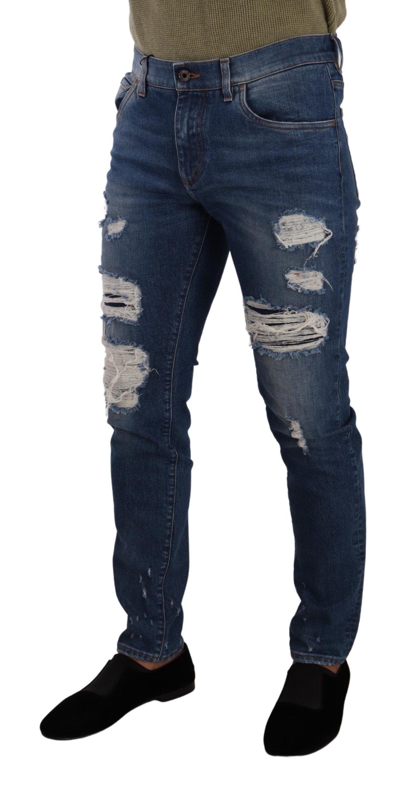 Dolce & Gabbana Elegante Versleten Slim Fit Denim Jeans