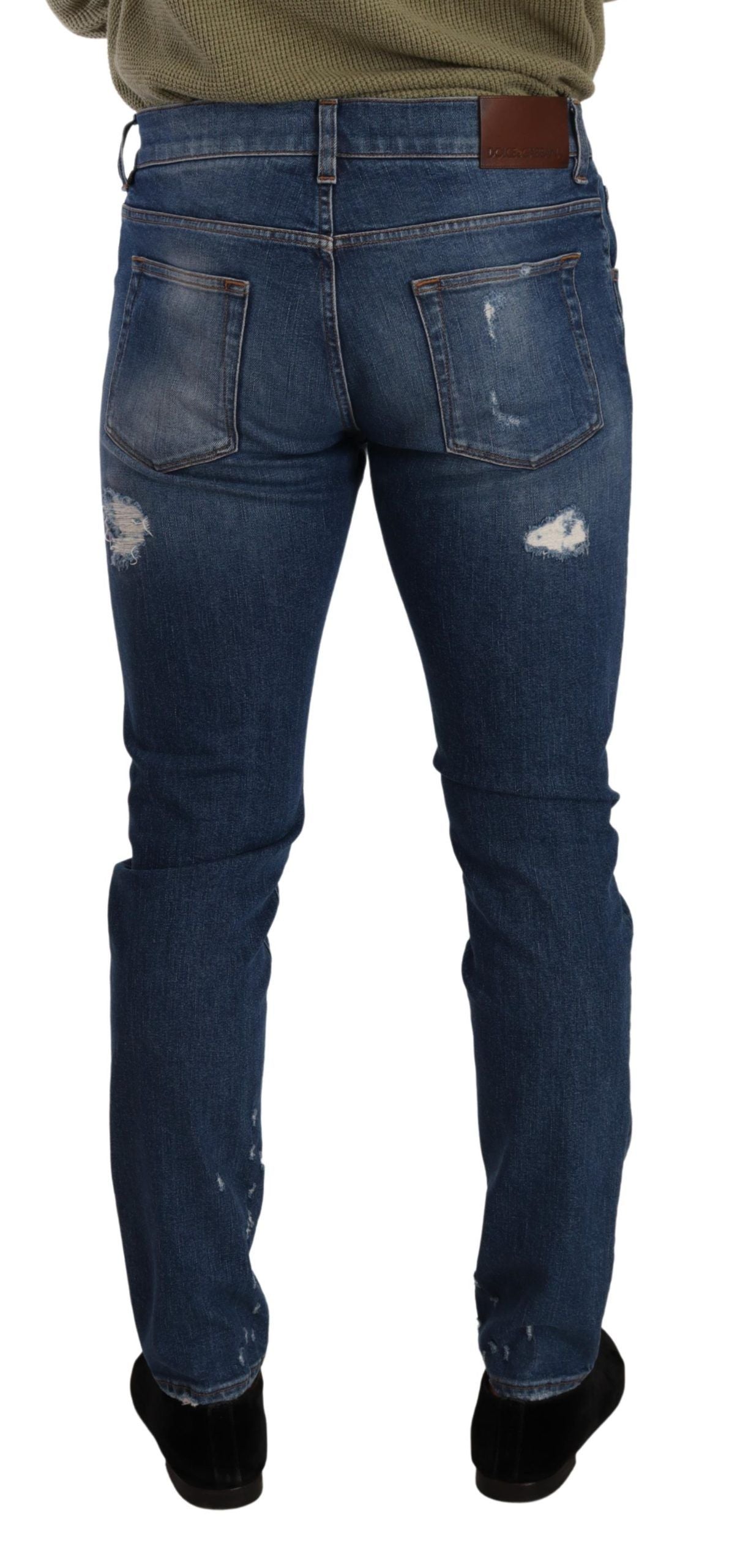 Dolce & Gabbana Elegante Versleten Slim Fit Denim Jeans