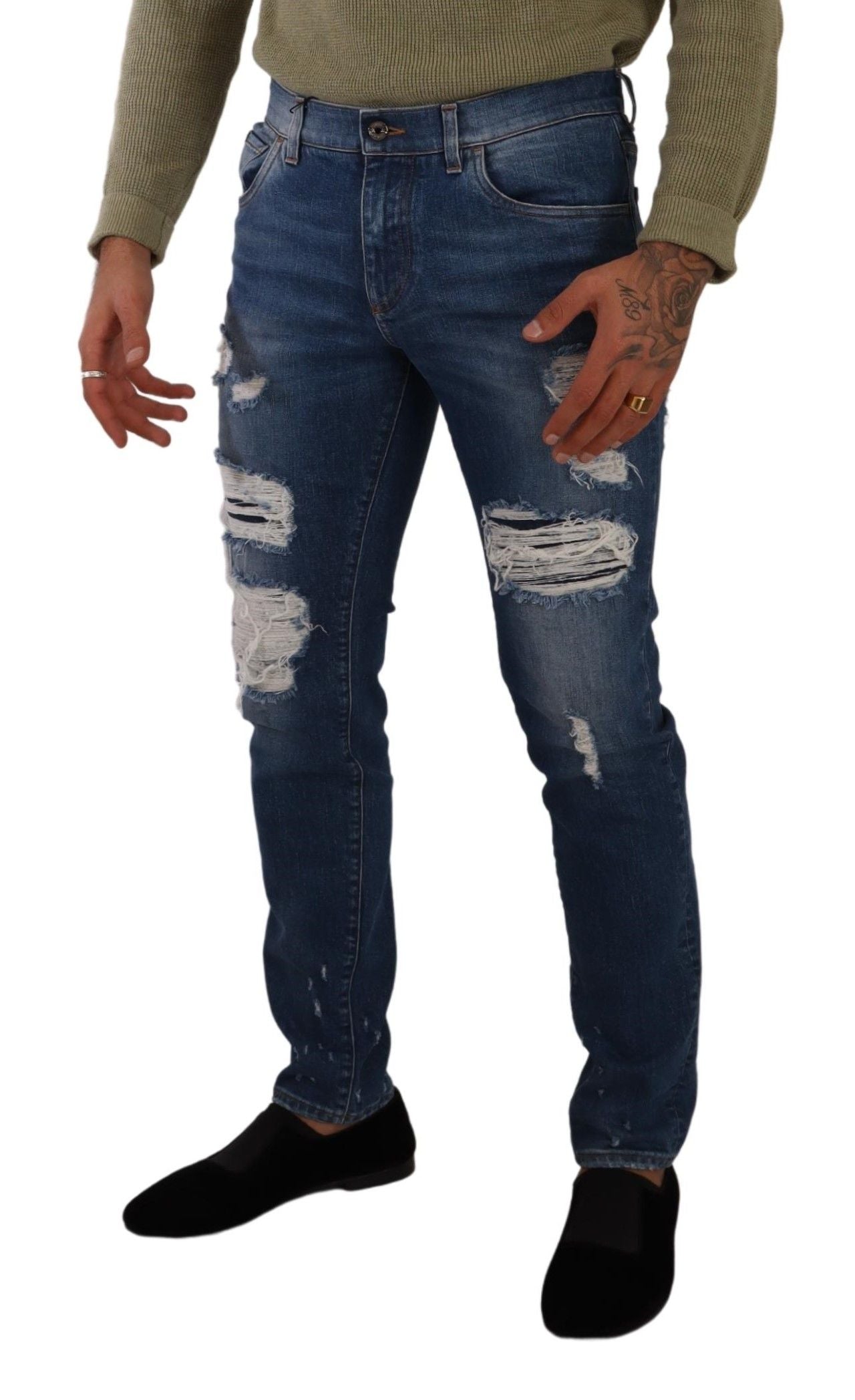 Dolce & Gabbana Elegante Versleten Slim Fit Denim Jeans