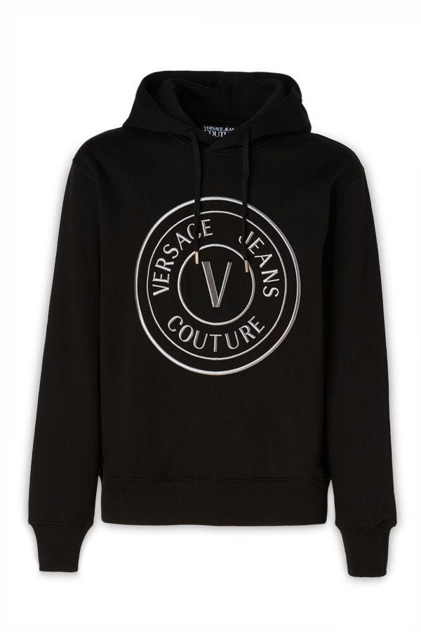 Versace Jeans Prachtige Zwarte Katoenen Sweatshirt Met Capuchon