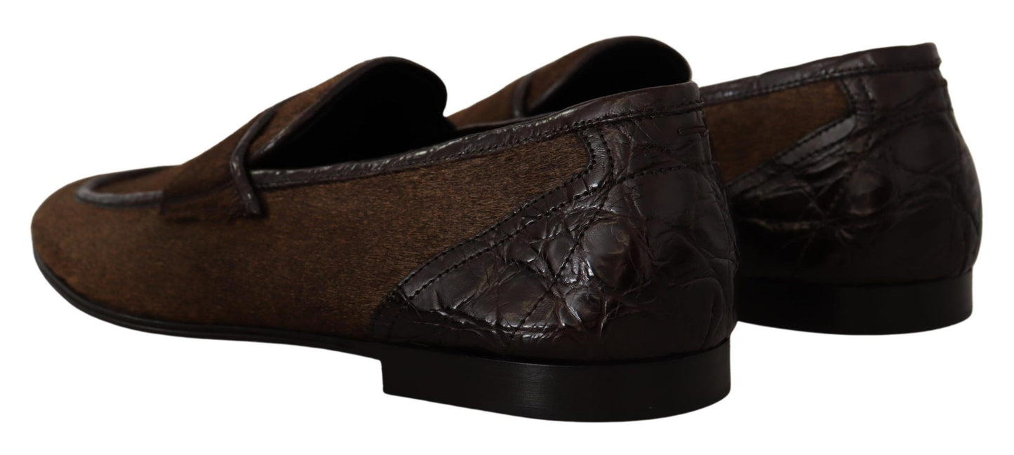 Dolce & Gabbana Elegante Bruine Caiman Leren Loafers