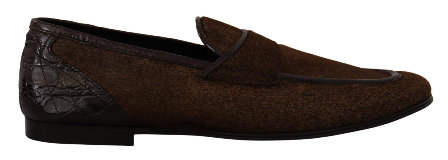 Dolce & Gabbana Elegante Bruine Caiman Leren Loafers