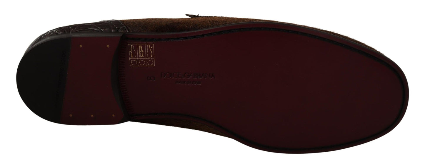 Dolce & Gabbana Elegante Bruine Caiman Leren Loafers