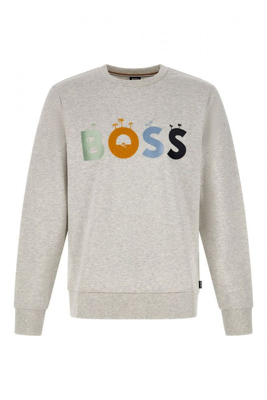 Hugo Boss Elegante Grijze Ronde Hals Katoenen Sweatshirt