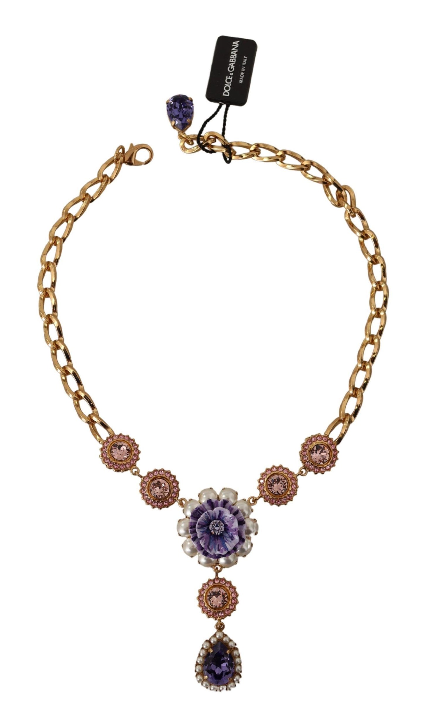 Dolce & Gabbana Elegante Bloemen Kristallen Statement Ketting