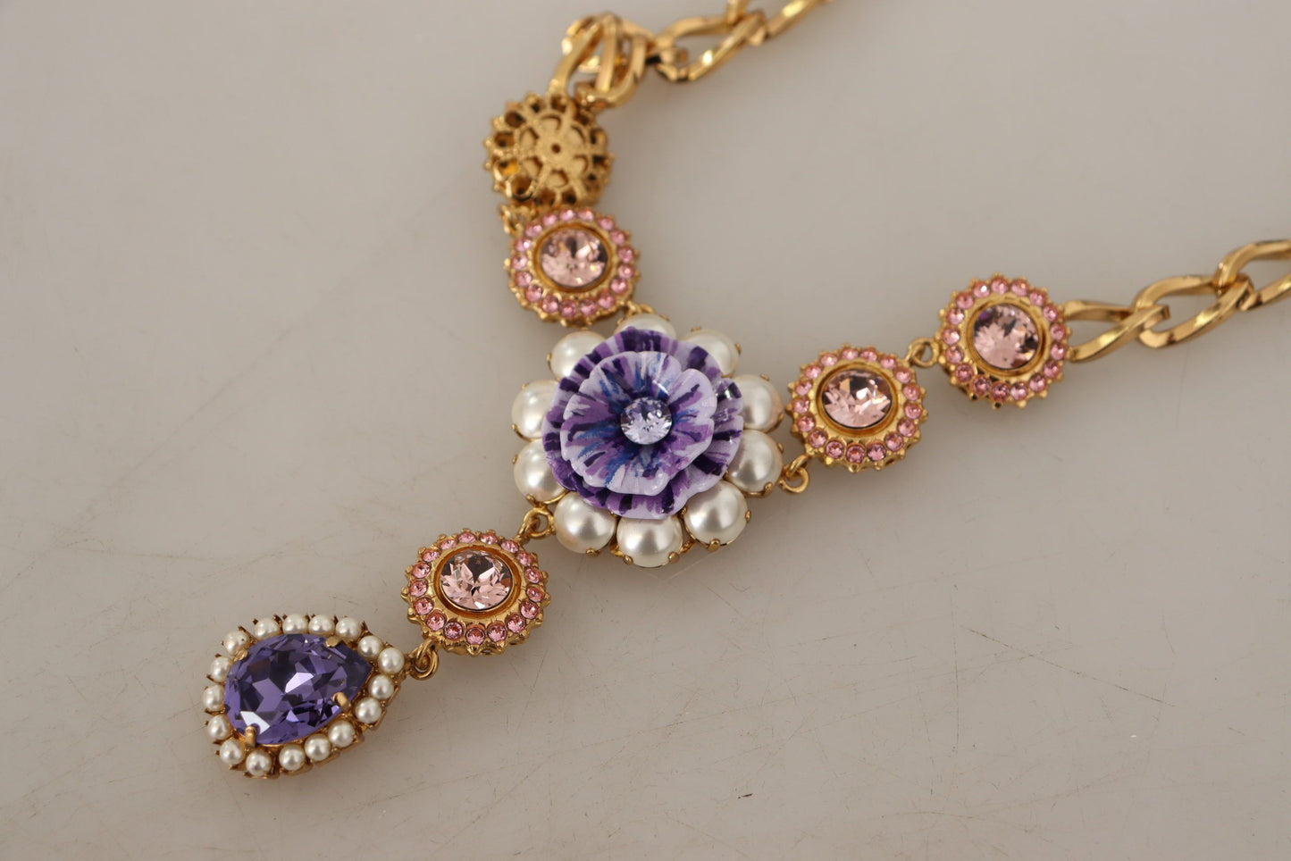 Dolce & Gabbana Elegante Bloemen Kristallen Statement Ketting