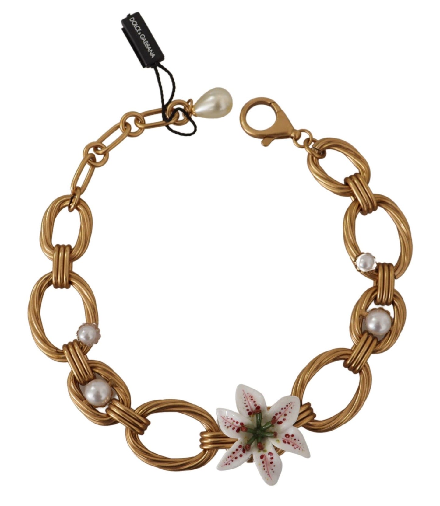 Dolce & Gabbana Elegante Gouden Lelie Bloem Hanger Ketting