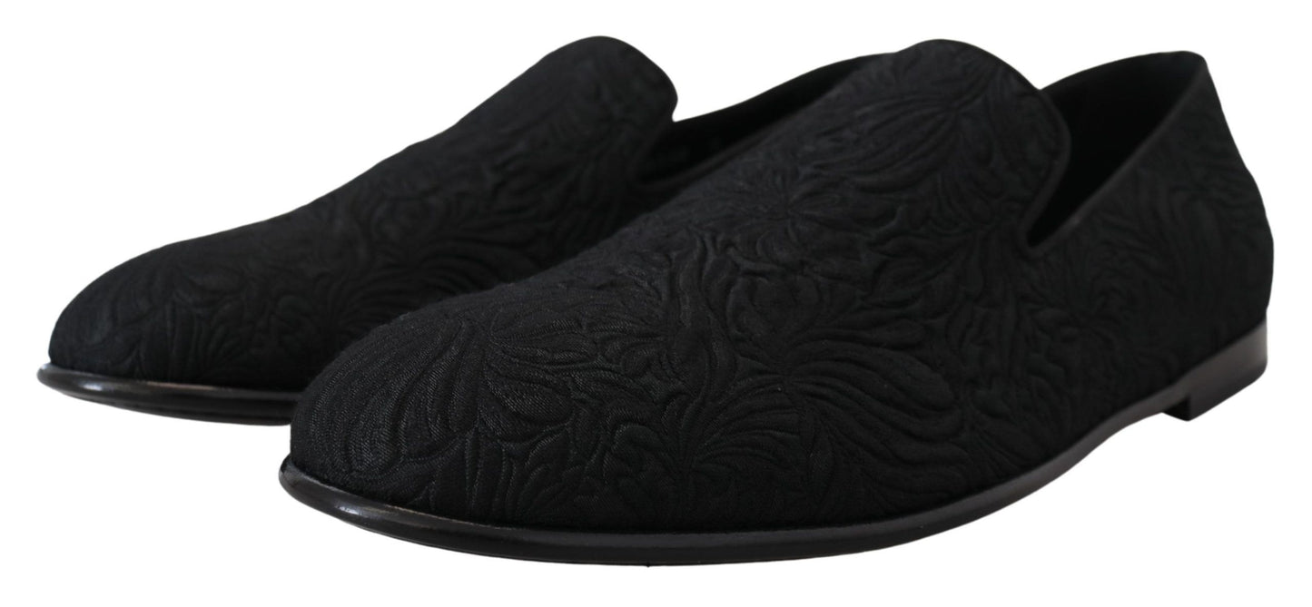 Dolce & Gabbana Elegante Jacquard Zwarte Loafers Instappers