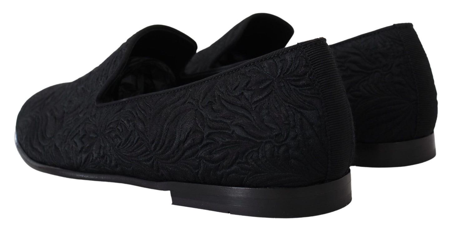 Dolce & Gabbana Elegante Jacquard Zwarte Loafers Instappers