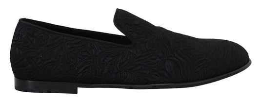 Dolce & Gabbana Elegante Jacquard Zwarte Loafers Instappers