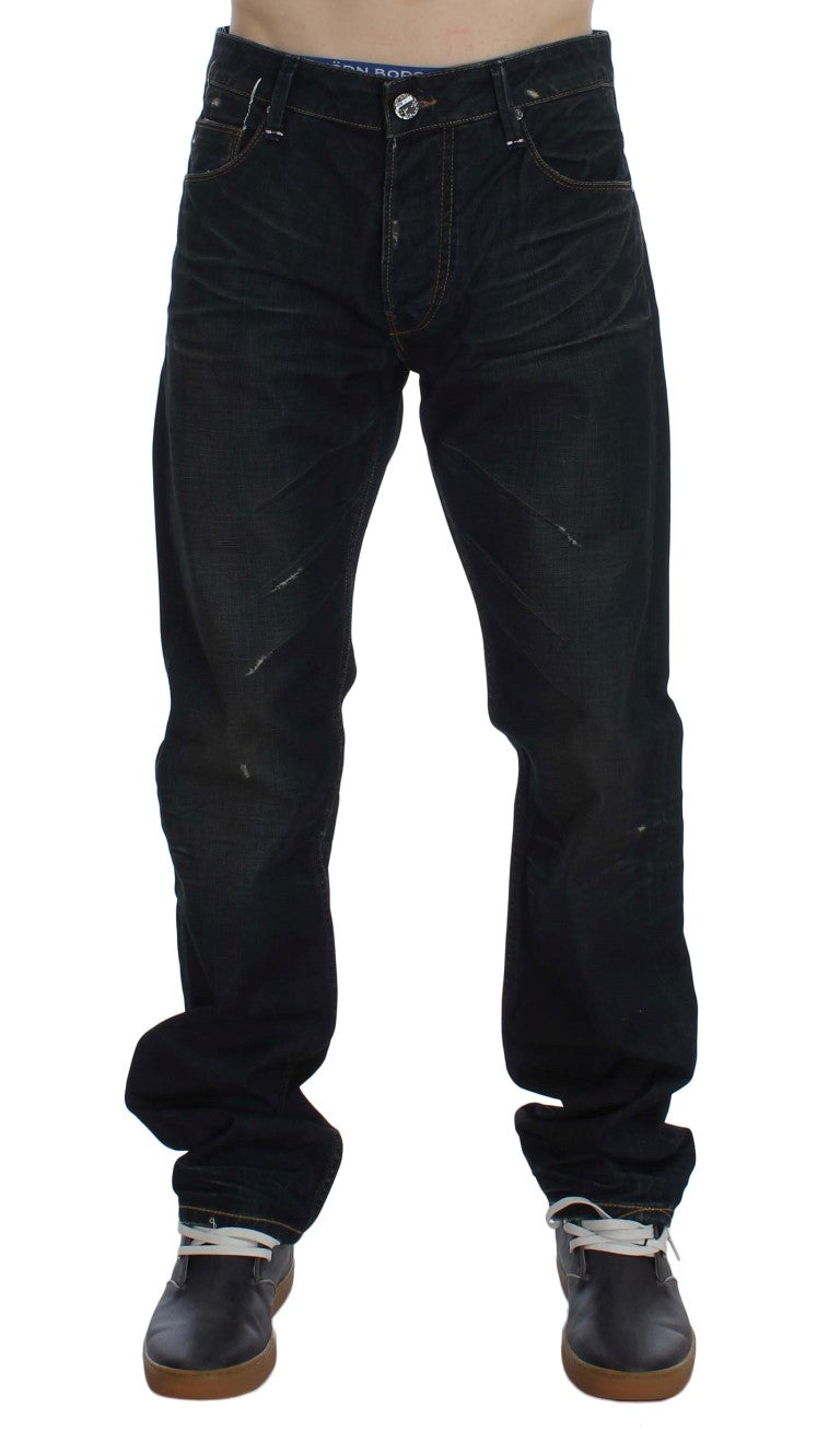 Acht Elegante Rechte Fit Donkerblauwe Jeans