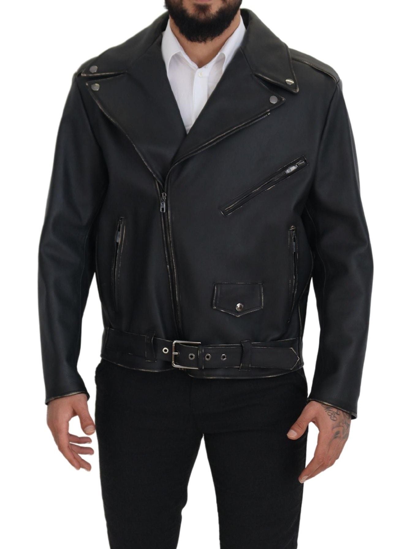 Dolce & Gabbana Elegante Zwarte Leren Bikerjack