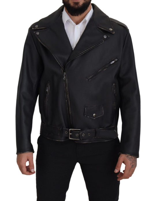 Dolce & Gabbana Elegante Zwarte Leren Bikerjack