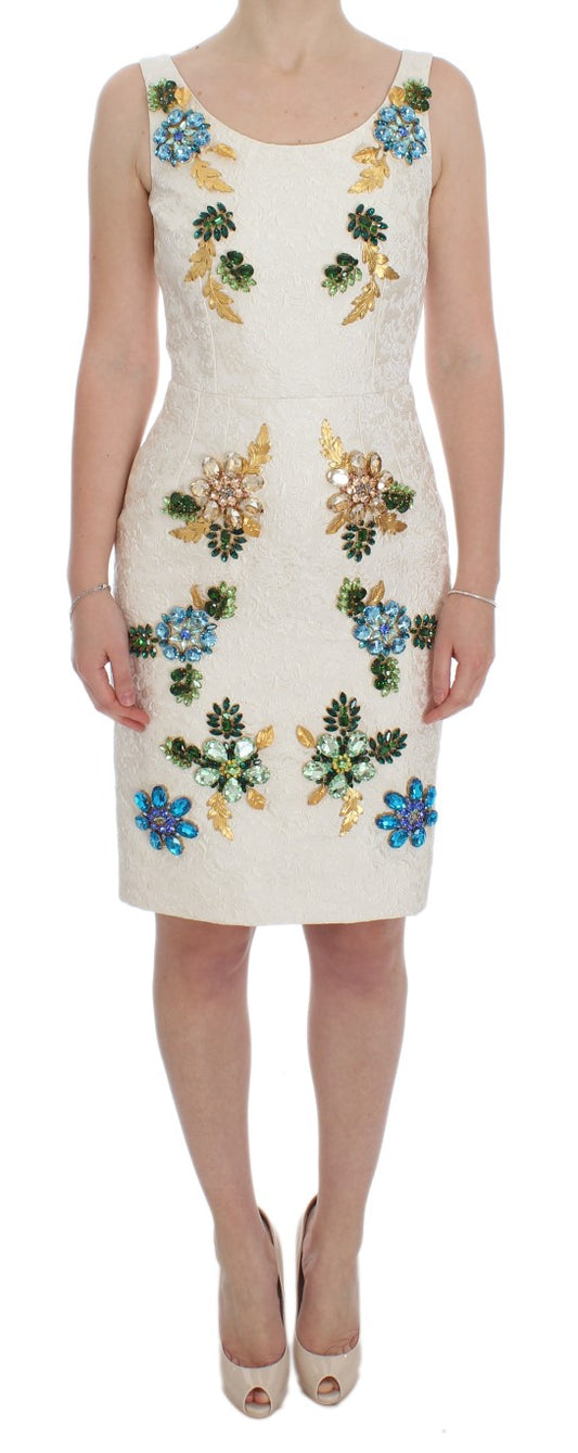 Dolce & Gabbana Elegante Bloemen Brokaat Schede Jurk