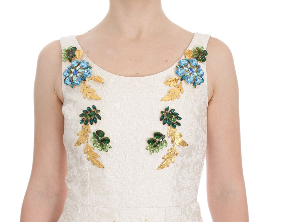 Dolce & Gabbana Elegante Bloemen Brokaat Schede Jurk