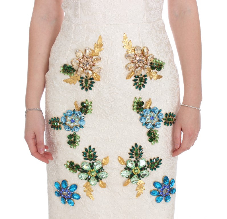 Dolce & Gabbana Elegante Bloemen Brokaat Schede Jurk