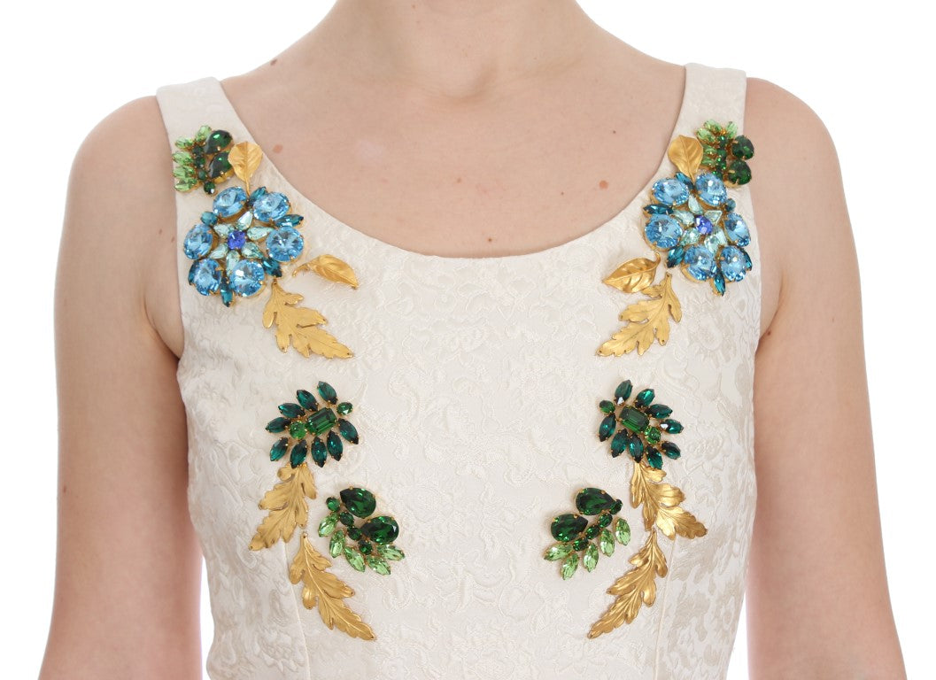 Dolce & Gabbana Elegante Bloemen Brokaat Schede Jurk