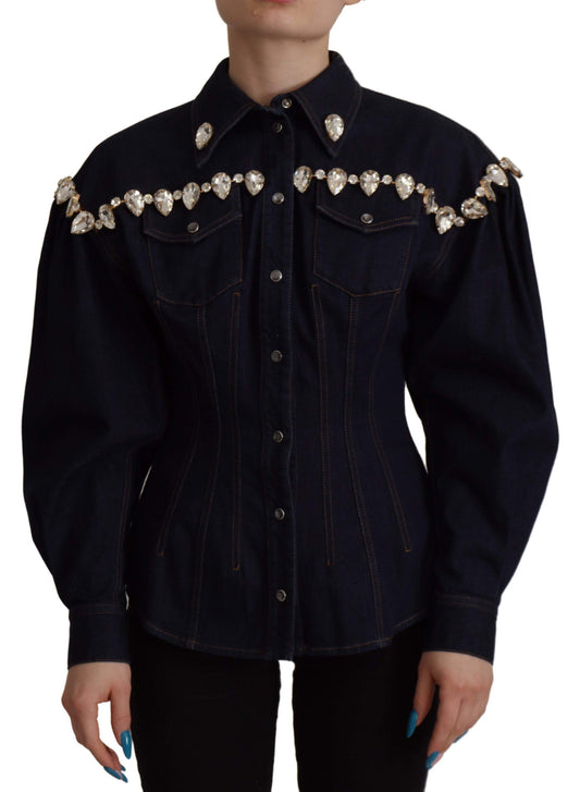 Dolce & Gabbana Elegant met kristallen versierd denim jack