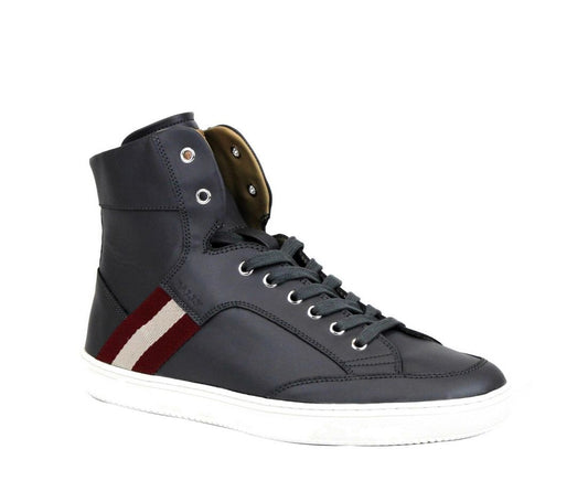 Bally Donkergrijze Kalfsleren Hi Top Sneaker Met Rood Beige