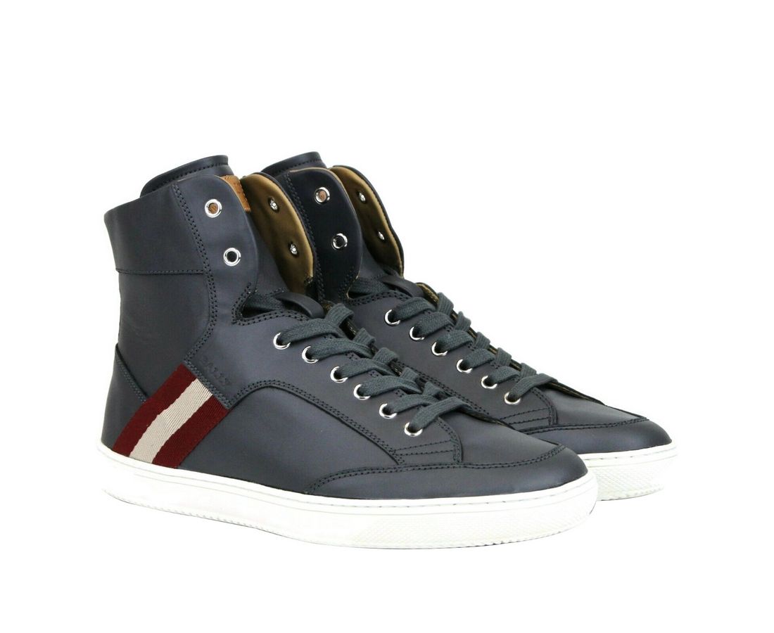 Bally Donkergrijze Kalfsleren Hi Top Sneaker Met Rood Beige