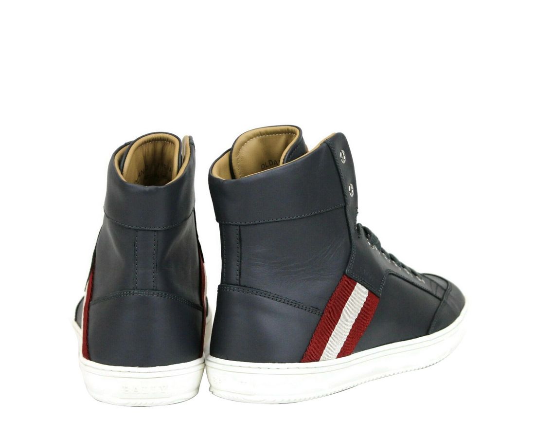 Bally Donkergrijze Kalfsleren Hi Top Sneaker Met Rood Beige