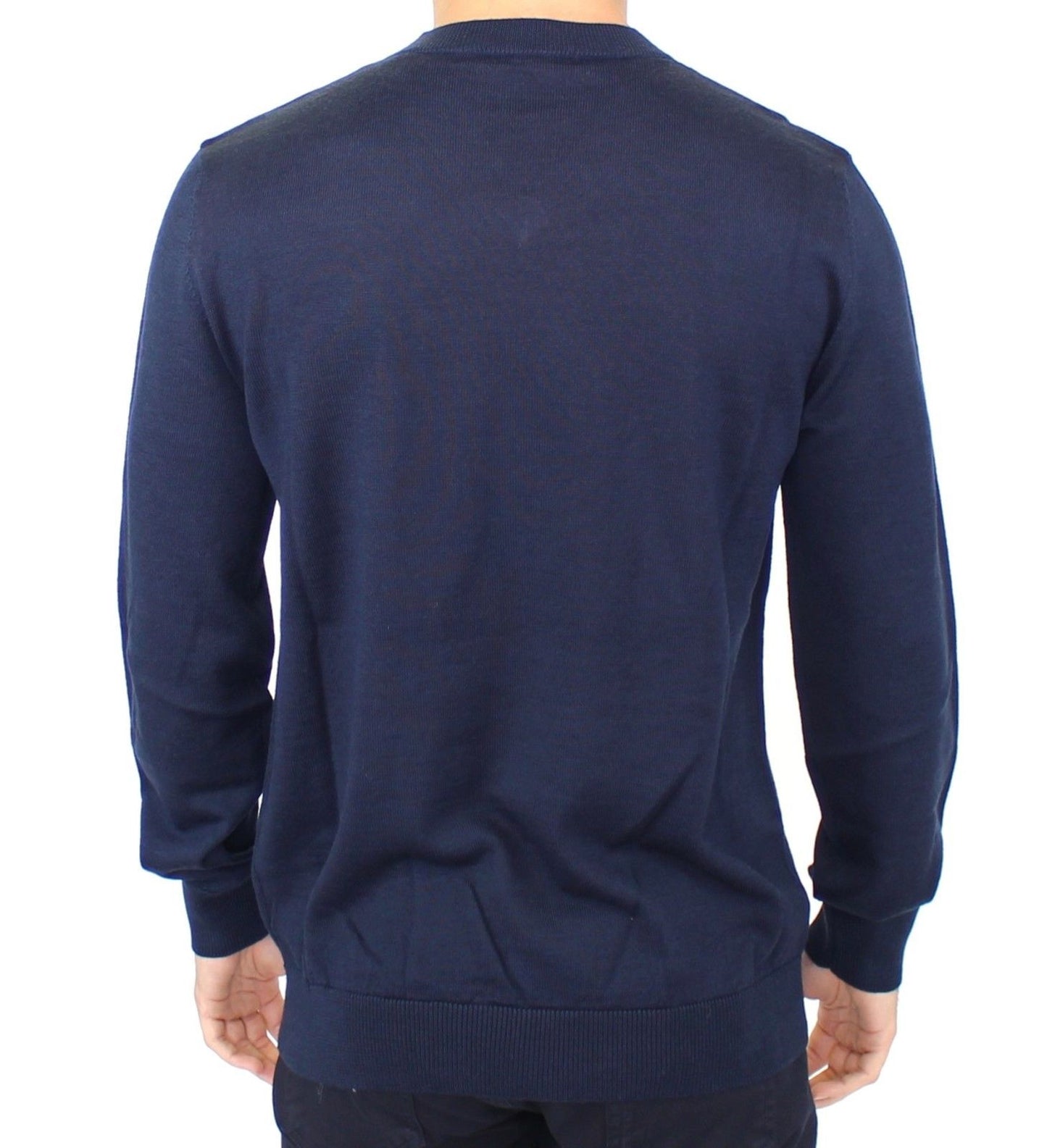 Ermanno Scervino Elegant Blue V-Neck Wool Blend Pullover