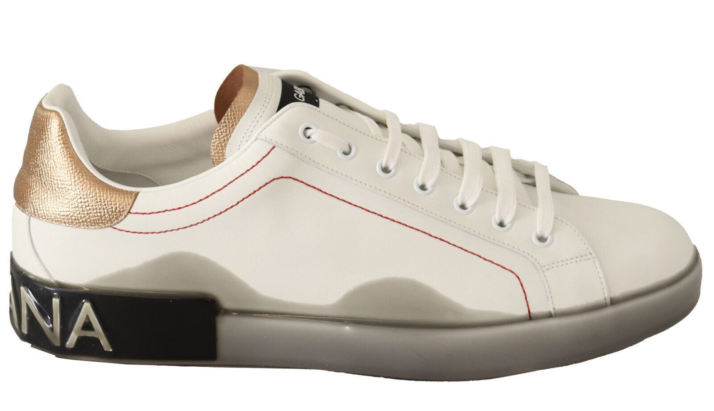 Dolce & Gabbana Elegante Witte & Gouden Leren Sneakers