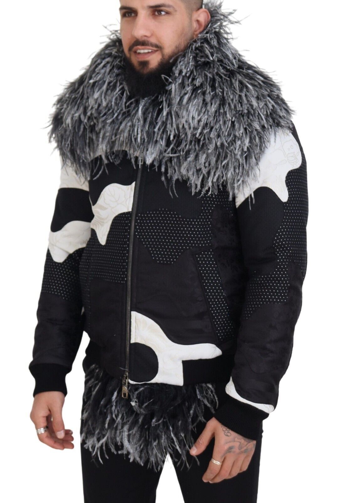 Dolce & Gabbana Elegant Shearling Zipjack in Zwart & Wit