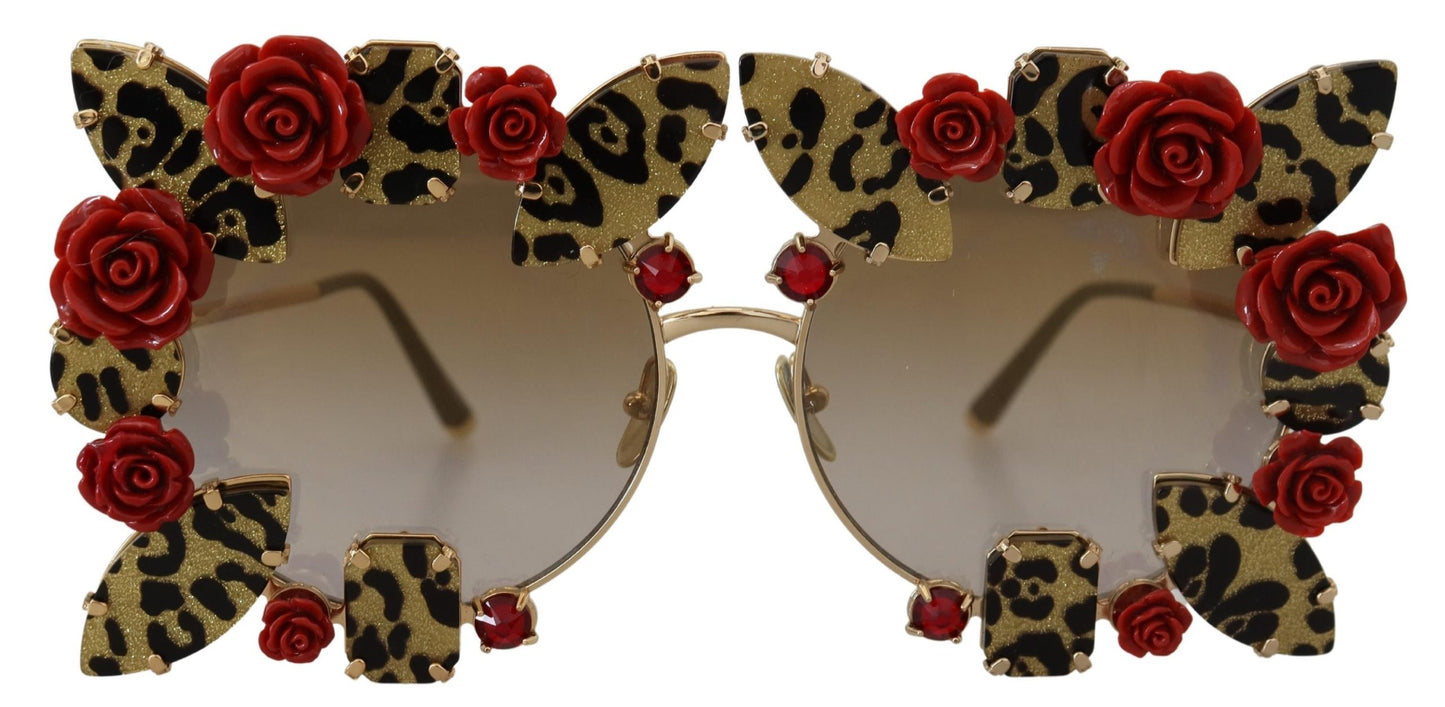 Dolce & Gabbana Elegante Ronde Zonnebril met Rozenmotief