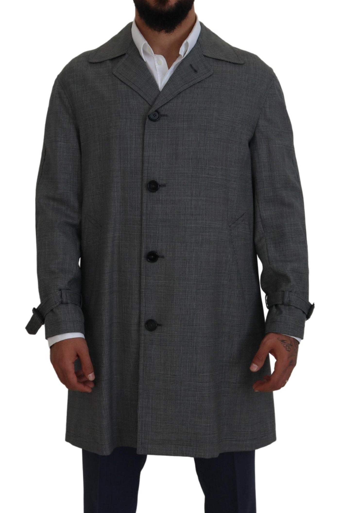 Dolce & Gabbana Elegante Grijze Geruite Trenchcoat