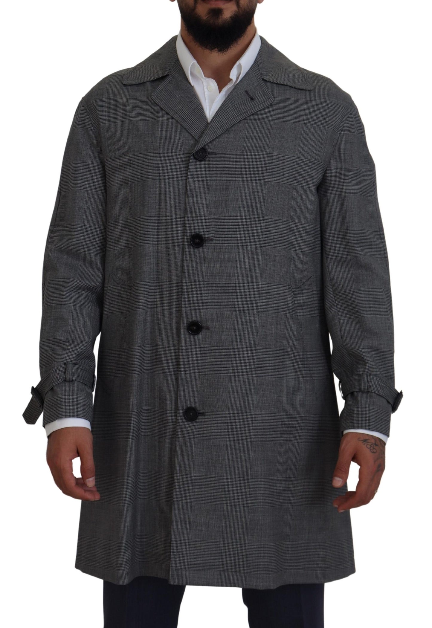 Dolce & Gabbana Elegante Grijze Geruite Trenchcoat