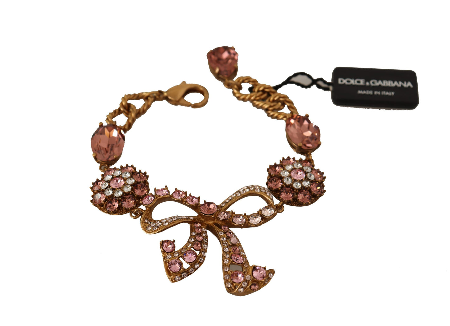 Dolce & Gabbana Elegante Kristallen Charm Gouden Armband