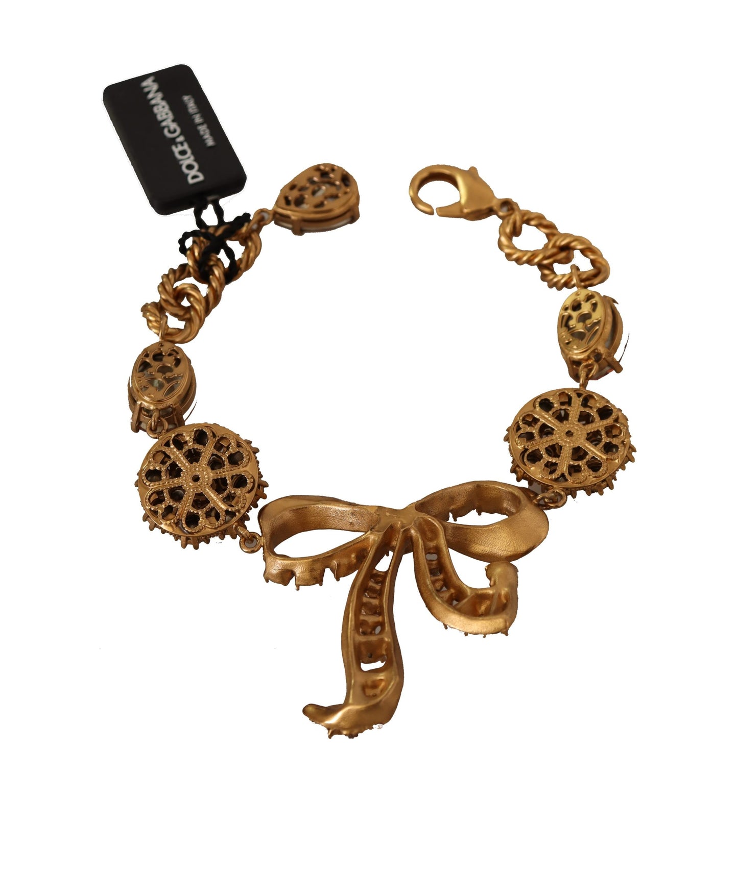 Dolce & Gabbana Elegante Kristallen Charm Gouden Armband