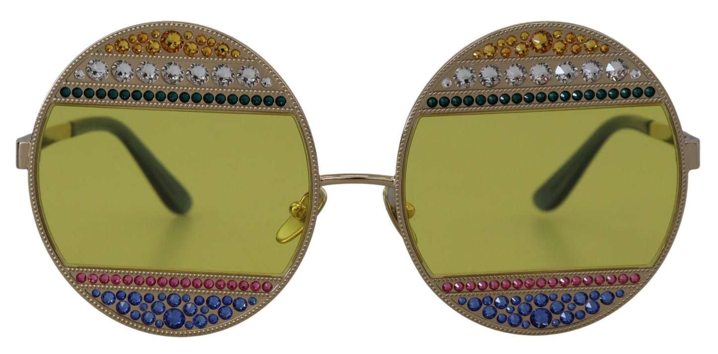 Dolce & Gabbana Crystal Embellished Gold Ovale Zonnebril