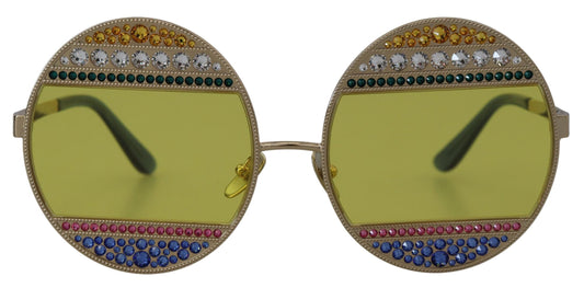 Dolce & Gabbana Crystal Embellished Gold Ovale Zonnebril