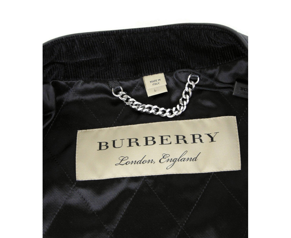 Burberry Heren Zwarte Leren Diamant Gewatteerde Bikerjack