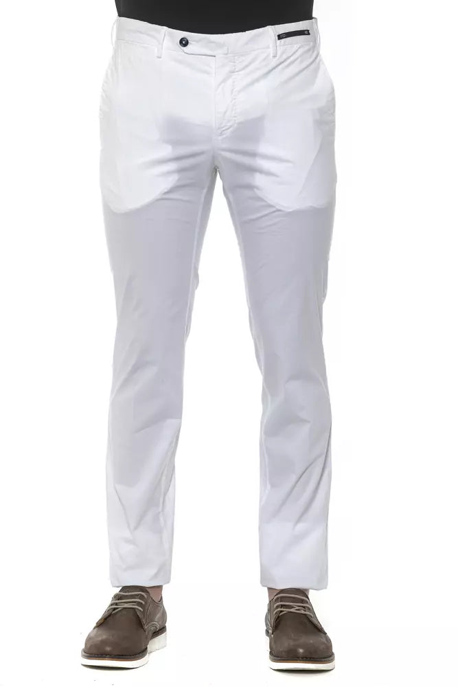 PT Torino White Cotton Men Slim Trouser