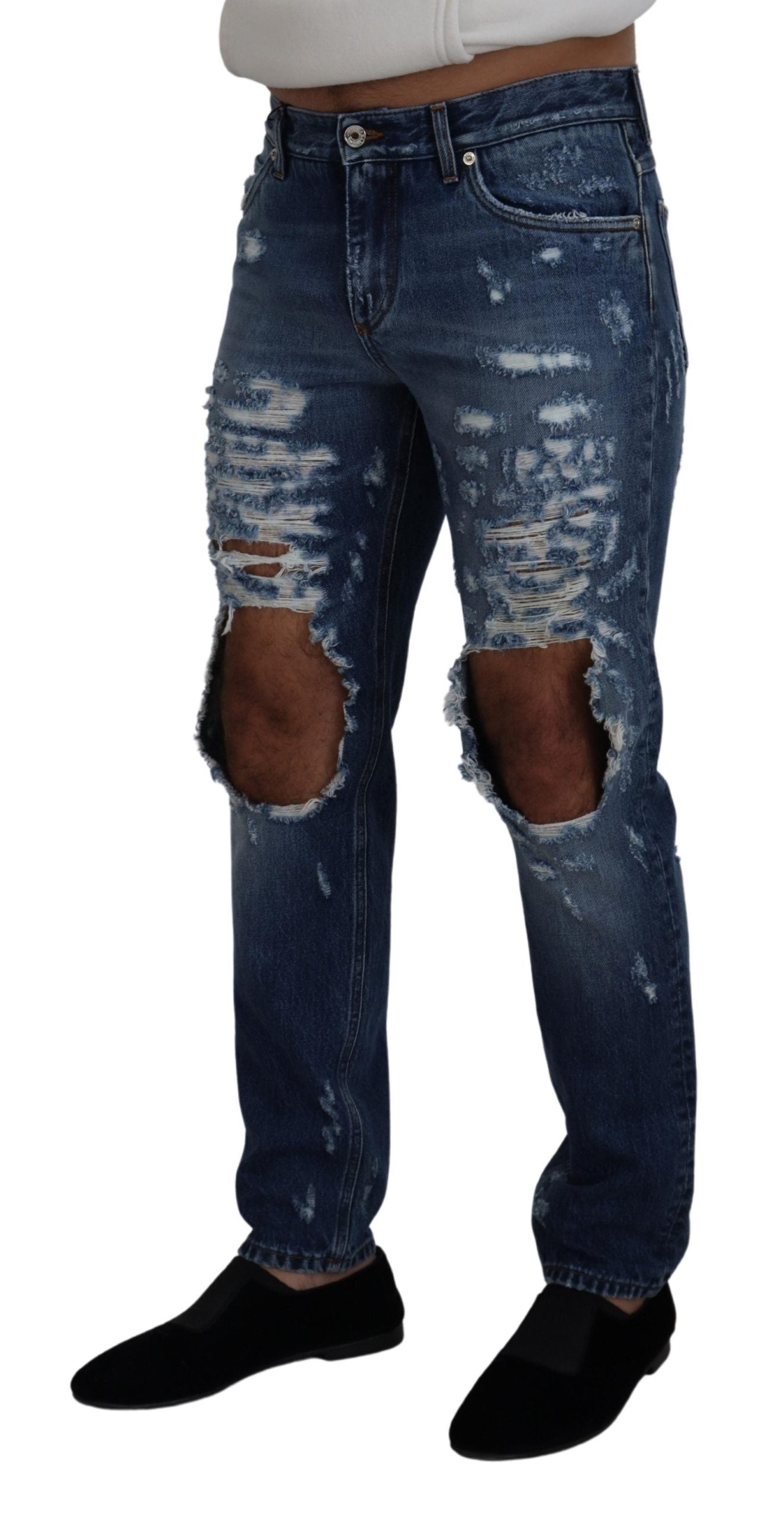 Dolce & Gabbana Chic Gescheurde Denim Broek voor de Moderne Man