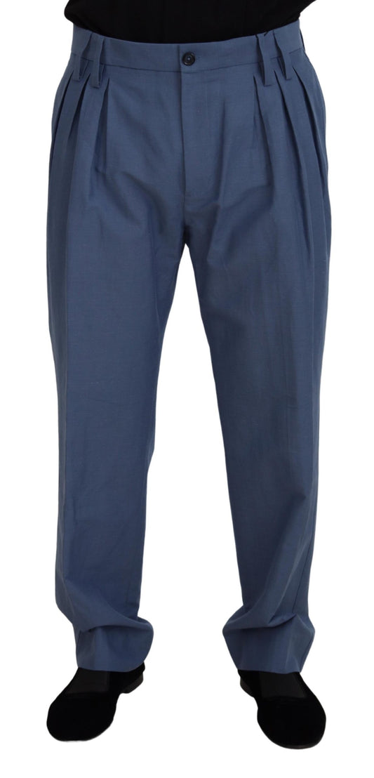 Dolce & Gabbana Elegante Blauwe Linnen-Katoenmix Broek