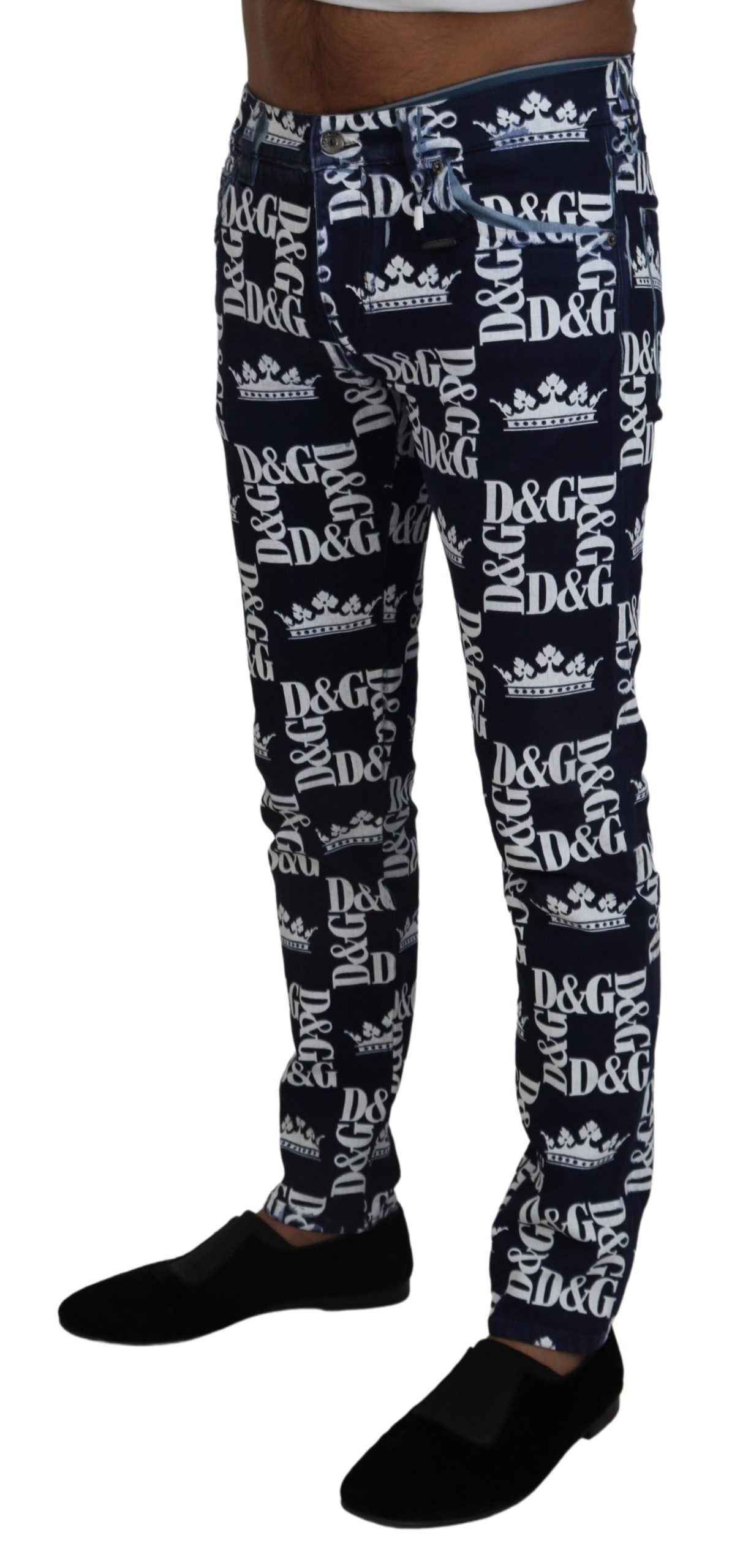 Dolce & Gabbana Elegante Denim Broek met Kroonprint