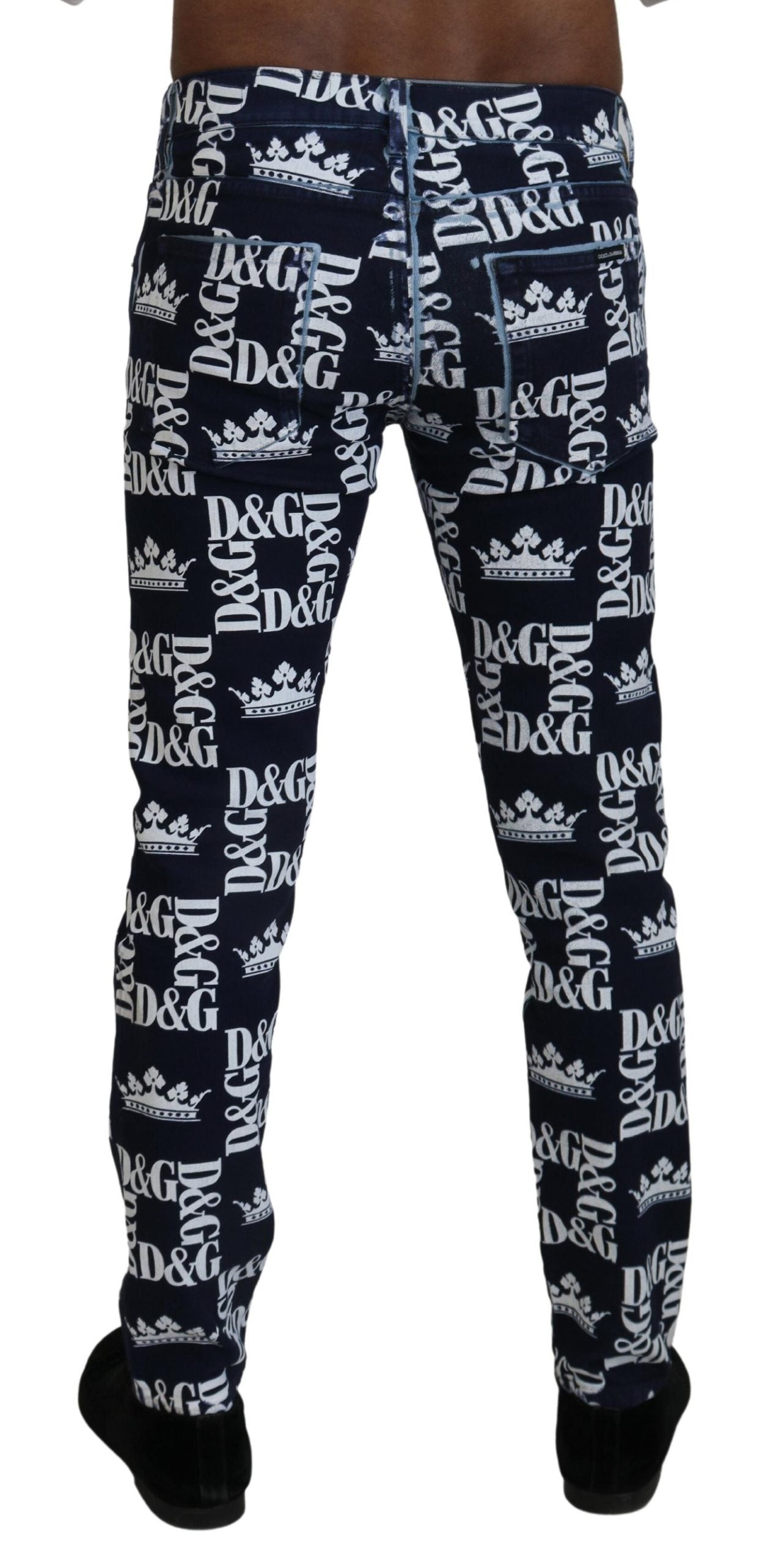 Dolce & Gabbana Elegante Denim Broek met Kroonprint