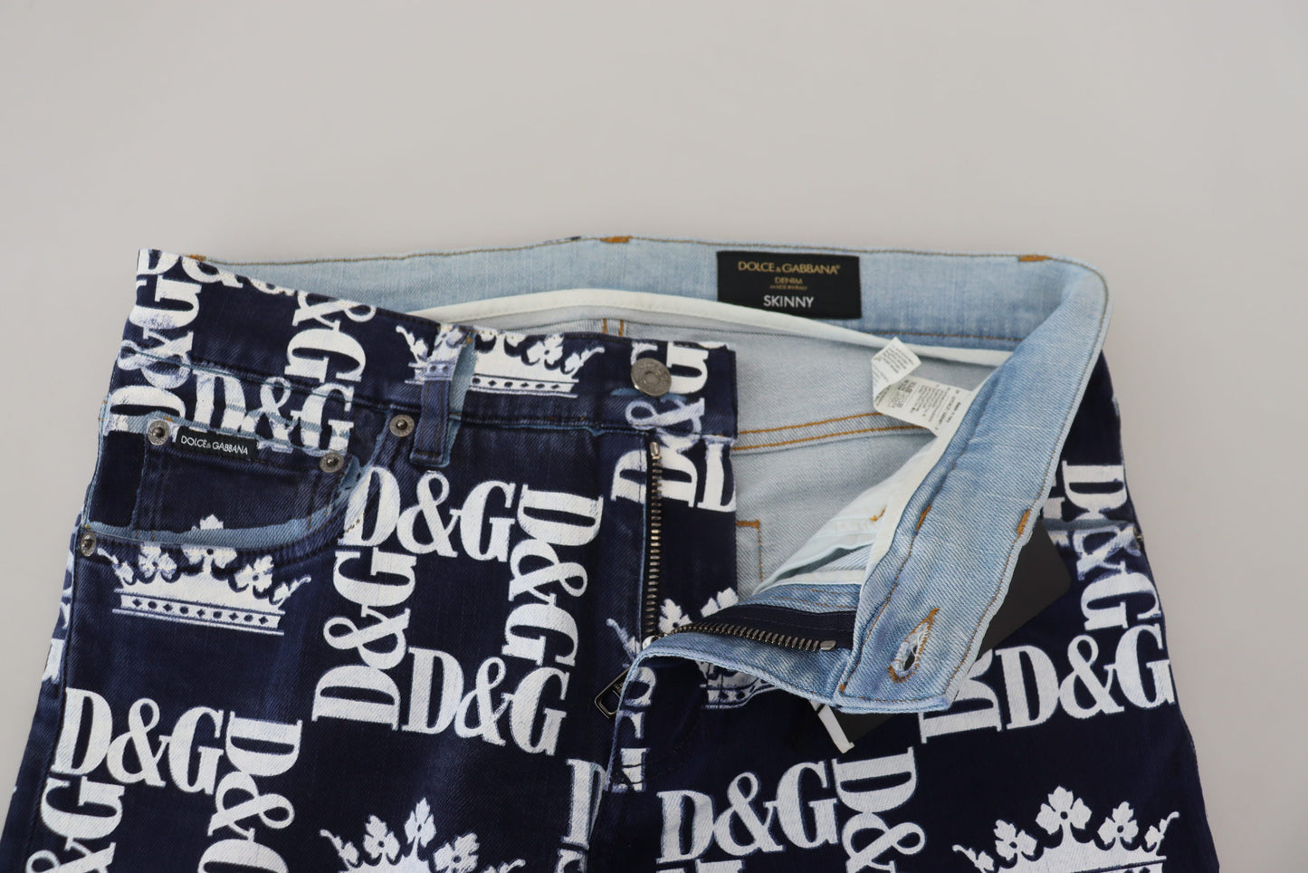 Dolce & Gabbana Elegante Denim Broek met Kroonprint