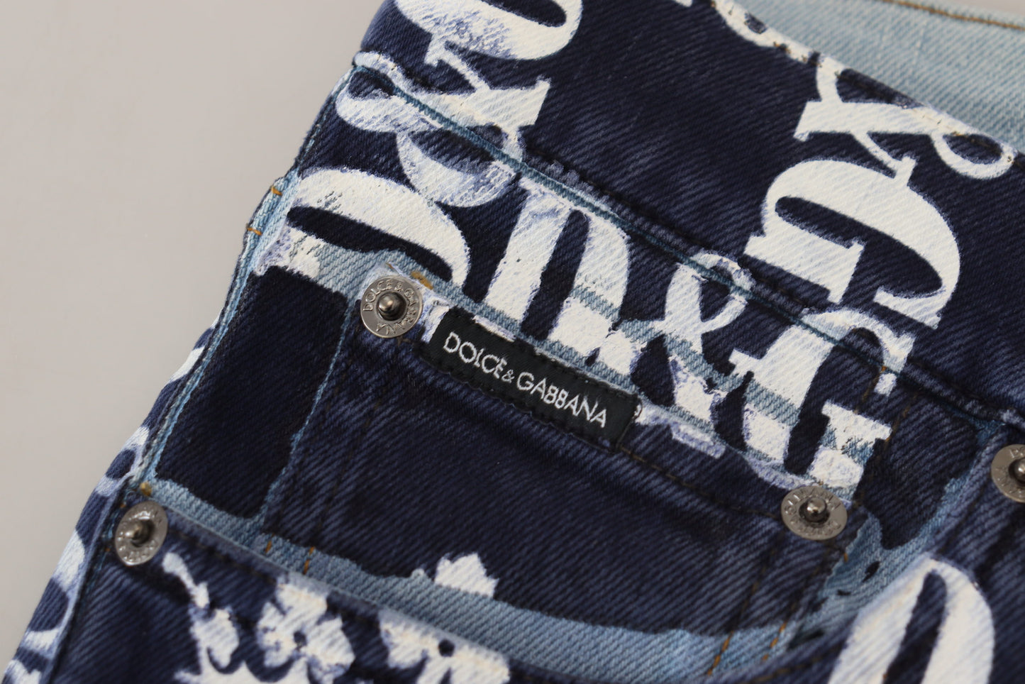 Dolce & Gabbana Elegante Denim Broek met Kroonprint